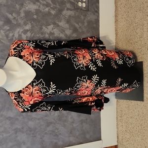 Roz & Ali Black Floral Design Bell Sleeve Dress NEW